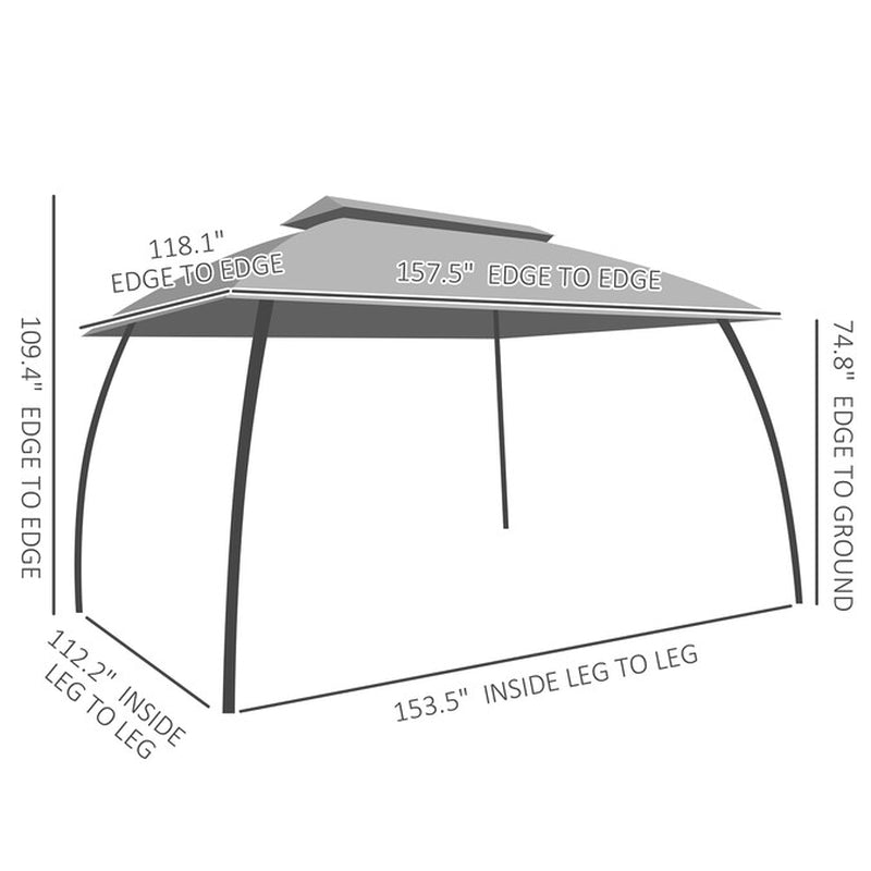 9.83-Feet X 13-Feet 10' X 13' Patio Gazebo Rectangle Beige Metal Polyester Roof Semi-Permanent Gazebo