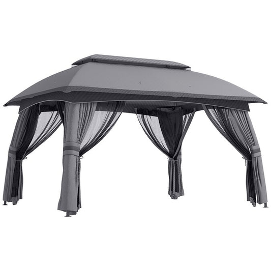 9.83-Feet X 13-Feet 10' X 13' Patio Gazebo Rectangle Gray Metal Polyester Roof Semi-Permanent Gazebo