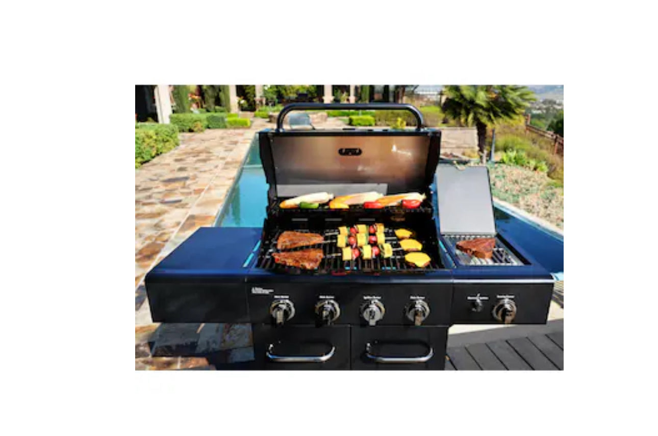 Black with Chrome Accents 4-Burner Liquid Propane Gas Grill with 1 Side Burner