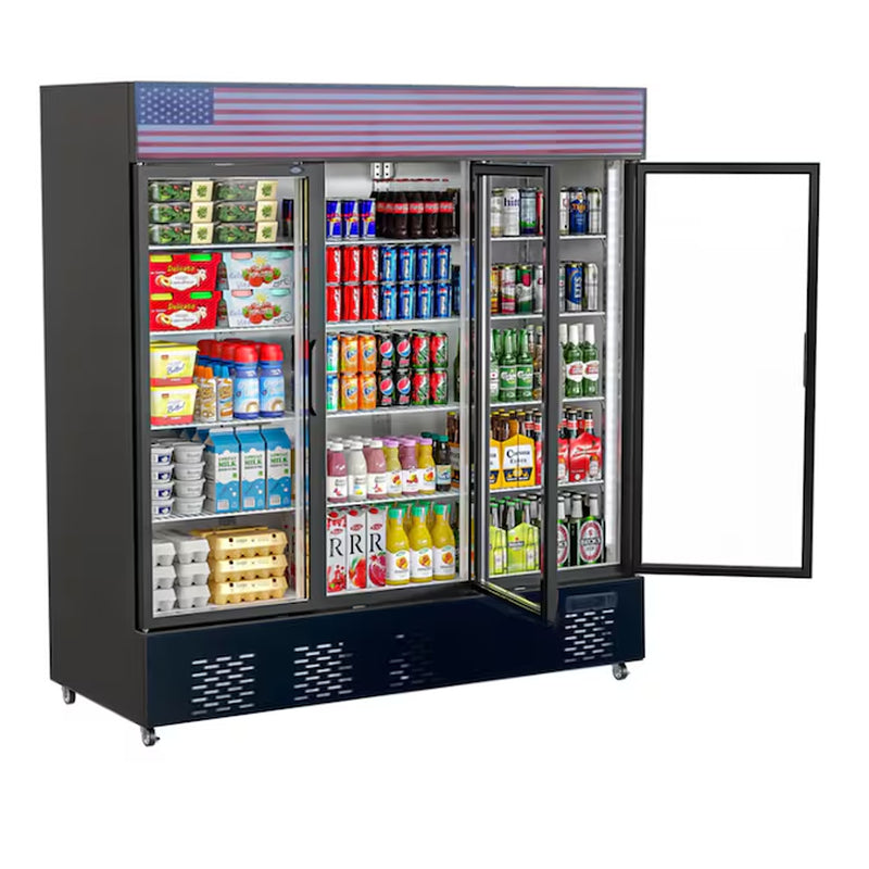 72-Inches W 200 -Can Capacity Black Built-In/Freestanding Indoor Beverage Refrigerator with Glass Door