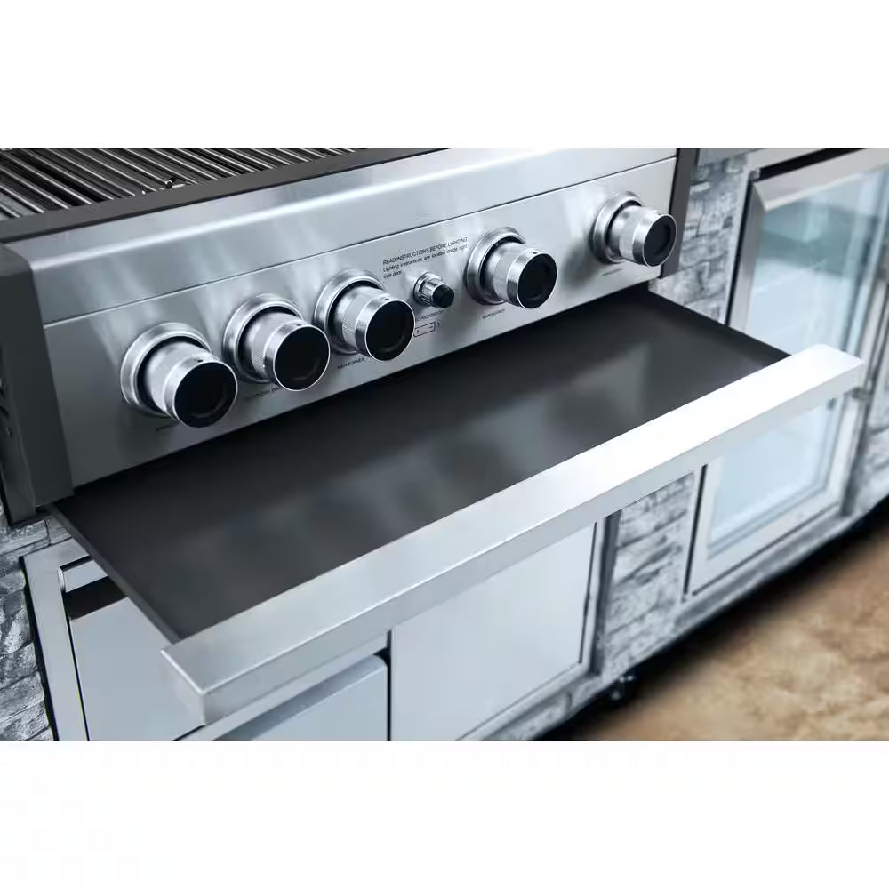 78 In. Pro Elite 5-Burner European Ledge Propane Gas Grill Island in Gray