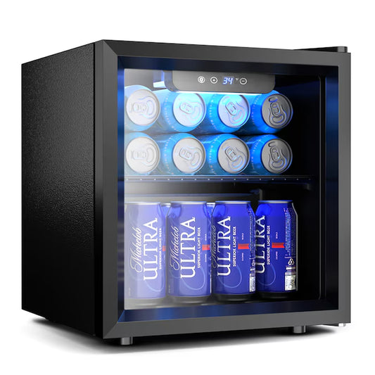 16.93-Inches W 55 -Can Capacity Black Freestanding Indoor Beverage Refrigerator with Glass Door