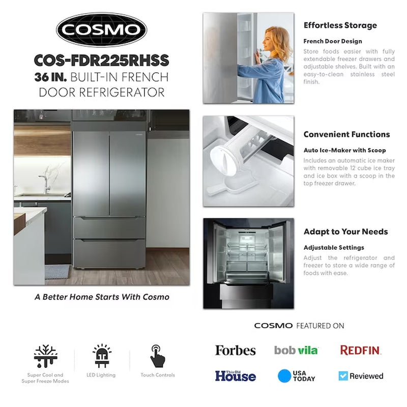 Counter-Depth 22.5-Cu. Feet 4 -Door French Door Refrigerator with Ice Maker with Ice Dispenser ( Stainless Steel ) ENERGY STAR Certified