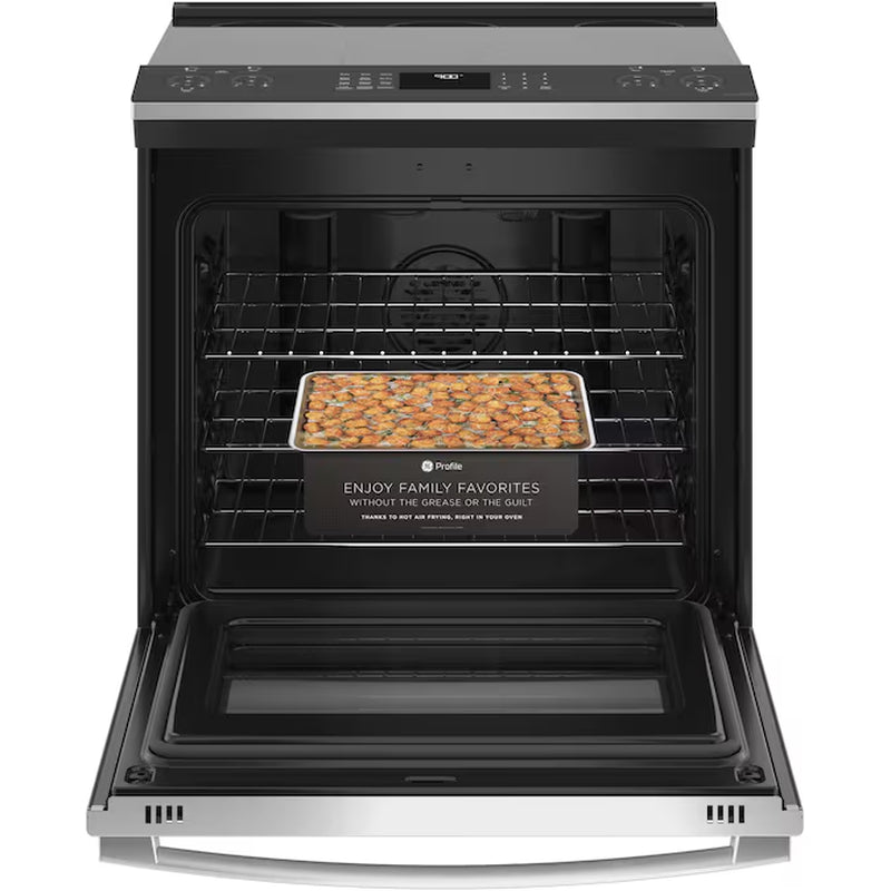 Profile 30-In Glass Top 5 Burners 5.3-Cu Ft Steam Cleaning Air Fry Convection Oven Slide-In Smart Electric Ran (Finrprint-Resistant Stainless Steel)