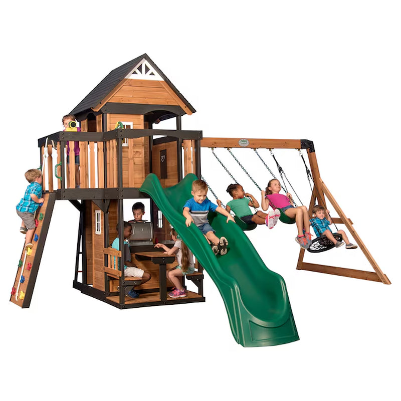 Canyon Creek Residential Wood Playset with 3 Swings and Slide Included