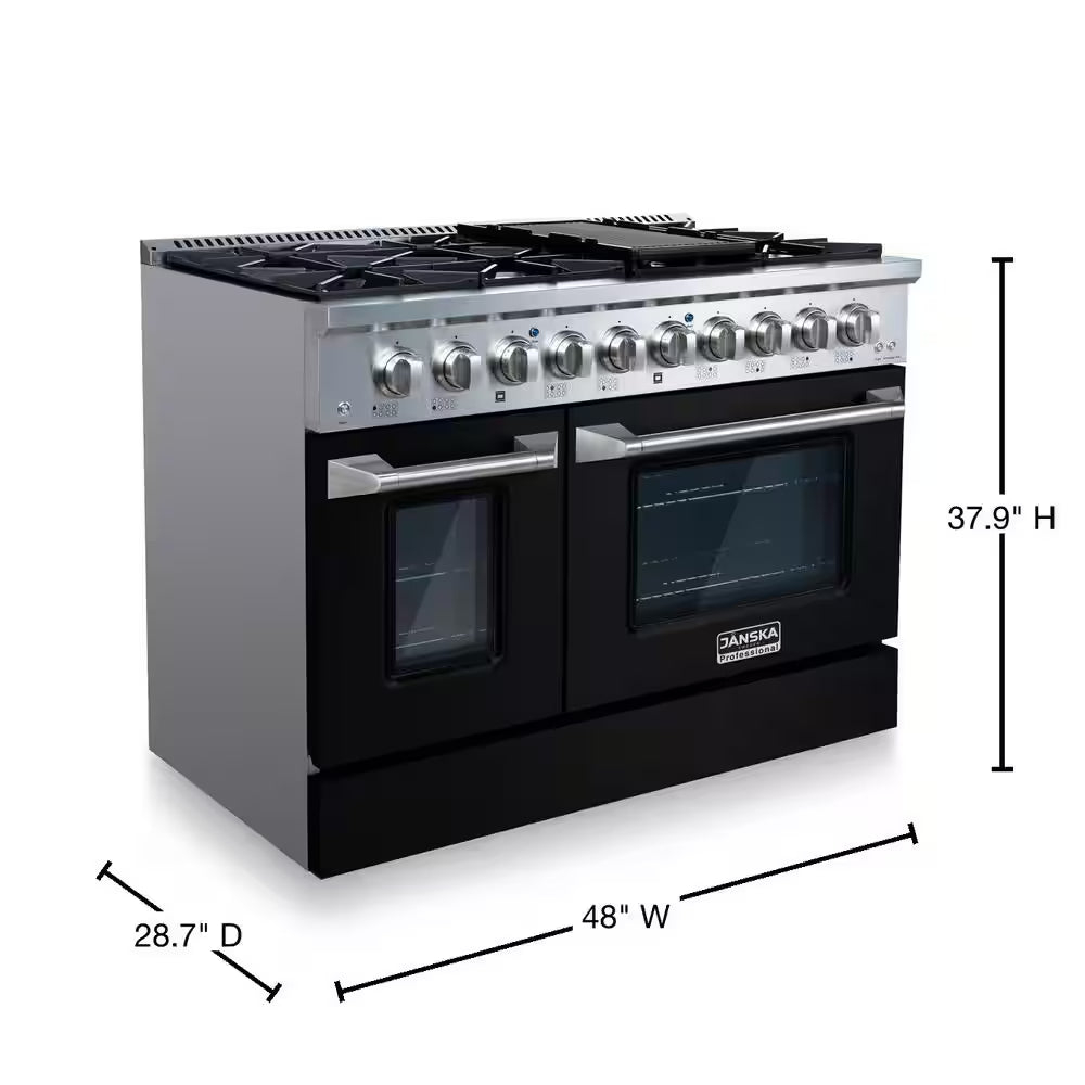 Professional Series 48 In., 8-Burners, Freestanding, 6.7 Cu. Ft. Double Oven Gas Range with Griddle in Matte Black