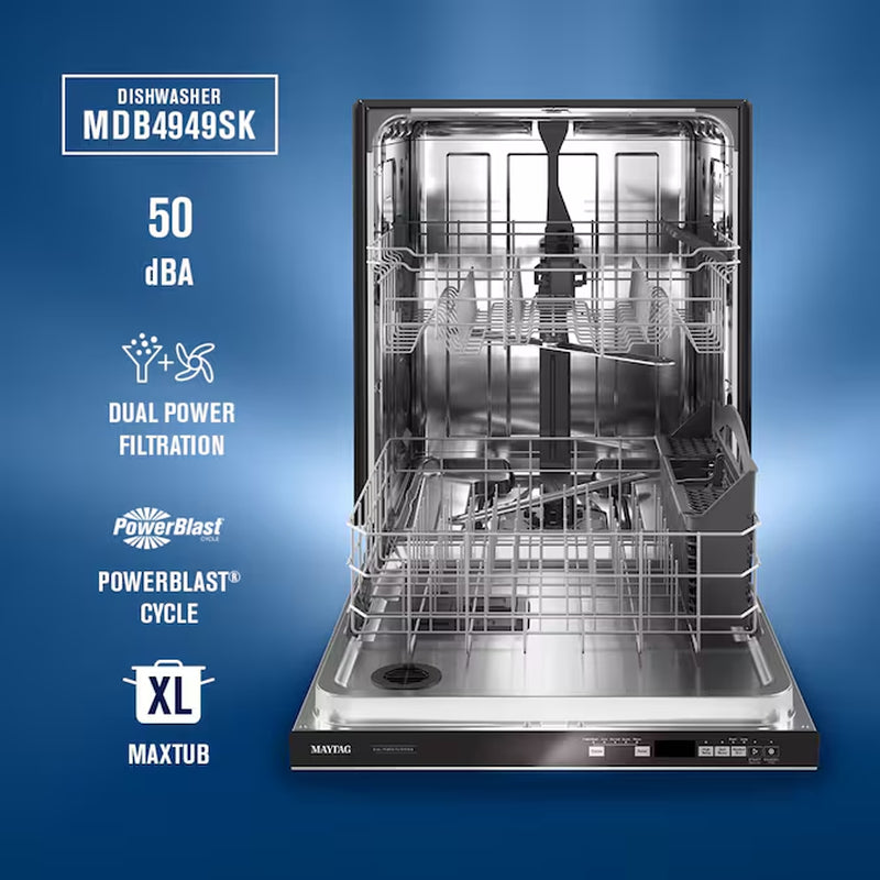 Dual Power Filtration 24 Inch Front Control Built-In Dishwasher ( Fingerprint Resistant Stainless Steel ) 50-Decibels Very Quiet Sound Level