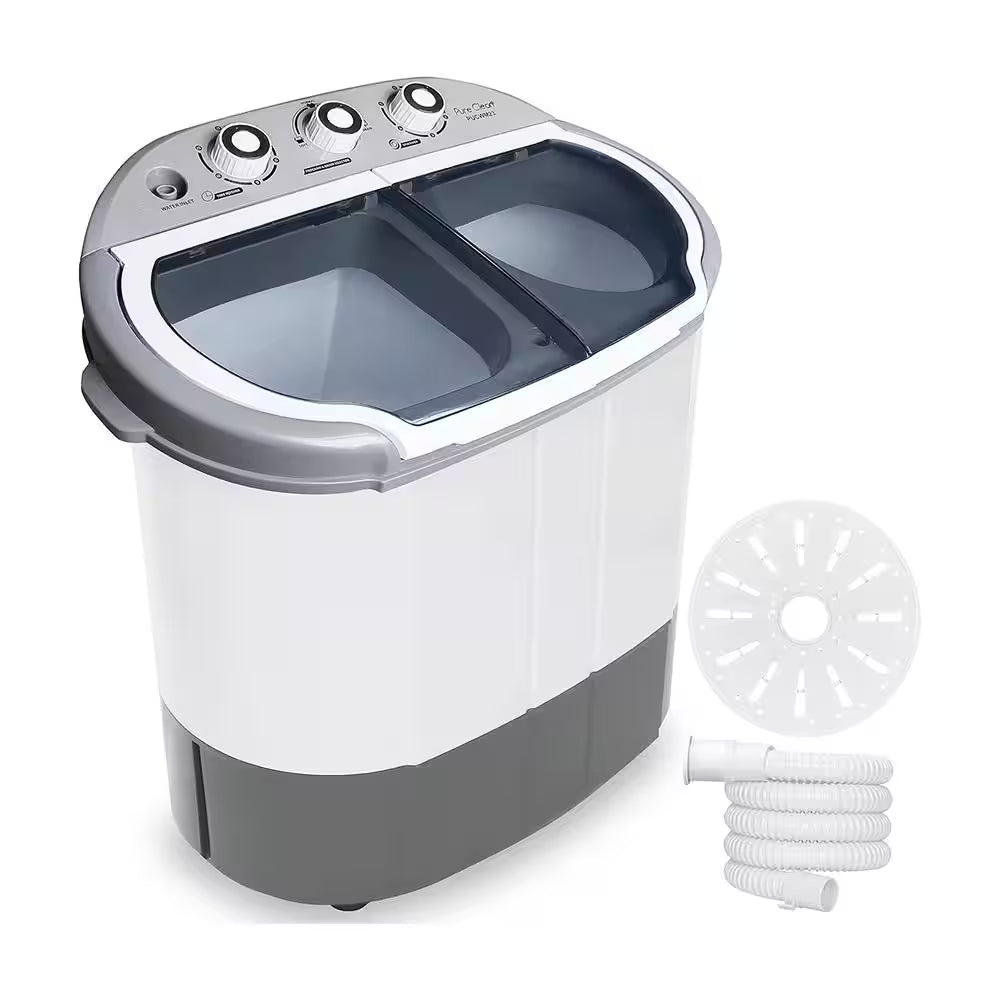 4.21 Cu. Ft. Portable Top Load Washer and Dryer Twin Tubs 11 Lbs. Capacity Spin Cycle and Translucent Tub Window Gray