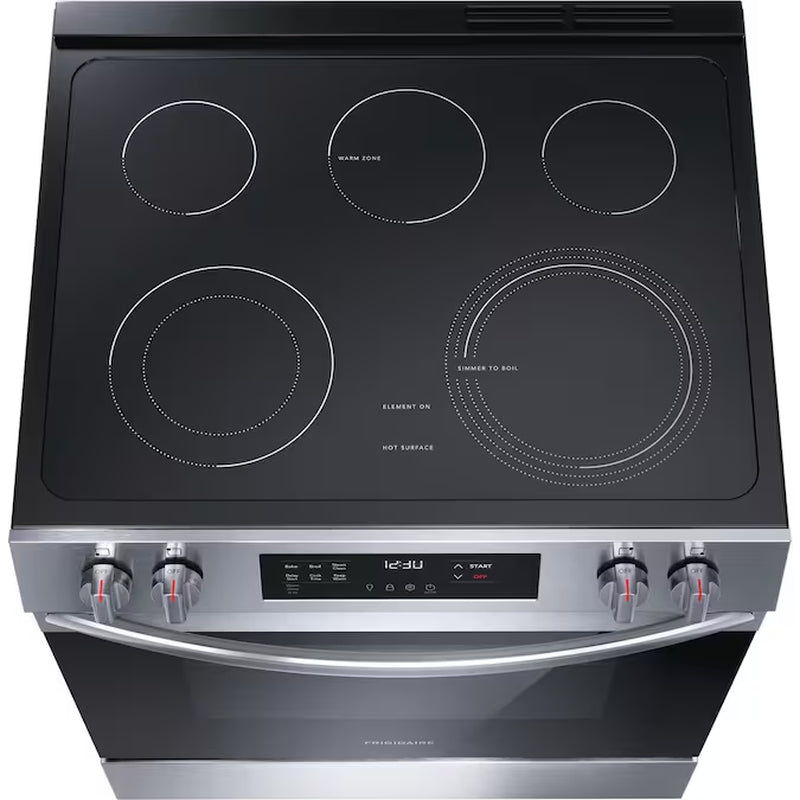 30-In Glass Top 5 Burners 5.3-Cu Ft Steam Cleaning Slide-In Electric Range (Stainless Steel)