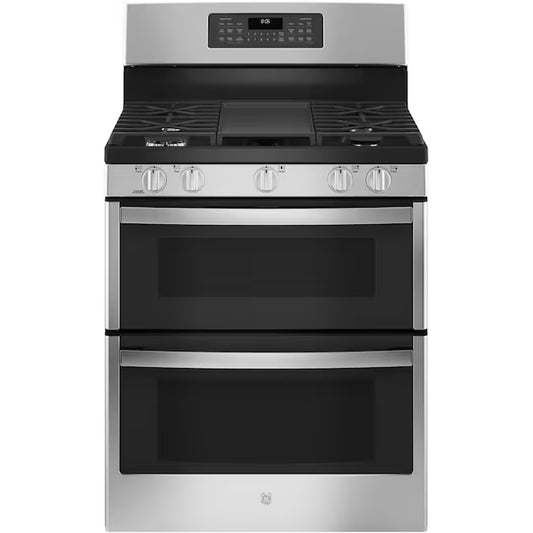 30-Inches 5 Burners 4.3-Cu. Feet / 2.5-Cu. Feet Steam Cleaning Air Fry Convection Oven Freestanding Natural Gas Double Oven Gas Ran ( Stainless Steel )