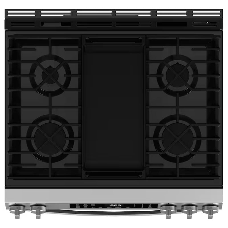 Easywash Oven Tray 30-In 5 Burners 5.3-Cu Ft Steam Cleaning Air Fry Convection Oven Slide-In Smart Natural Gas Ran (Stainless Steel)