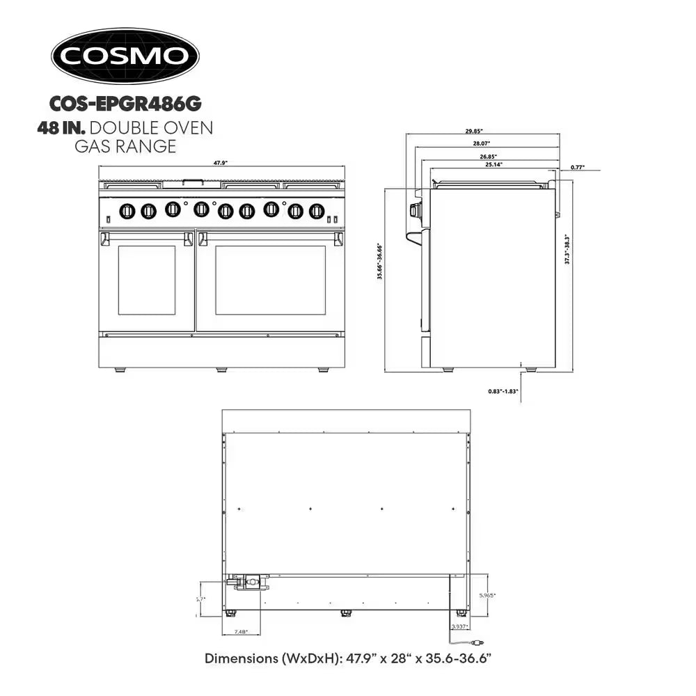 48 In. Haven Collection 6.8 Cu. Ft. Double Oven Gas Range, 6 Burners, Griddle, Convection, Knob Leds, Stainless Steel