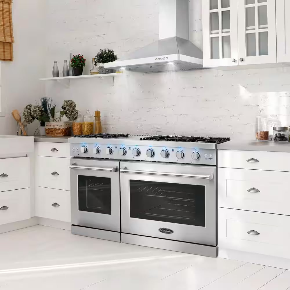 48 In. Haven Collection 6.8 Cu. Ft. Double Oven Gas Range, 6 Burners, Griddle, Convection, Knob Leds, Stainless Steel