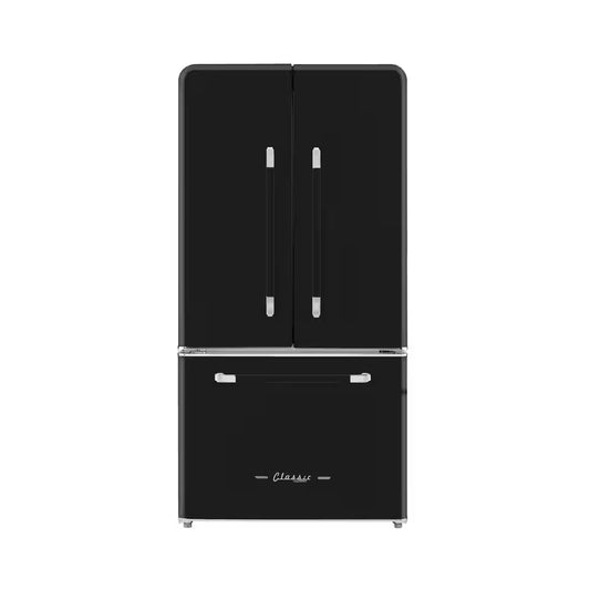 Classic Retro 36 in 21.4 Cu. Ft. 3-Door French Door Refrigerator with Ice Maker in Midnight Black, Counter Depth