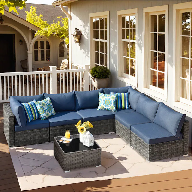 Wicker Outdoor Sectional with Orange Cushions and Iron Frame