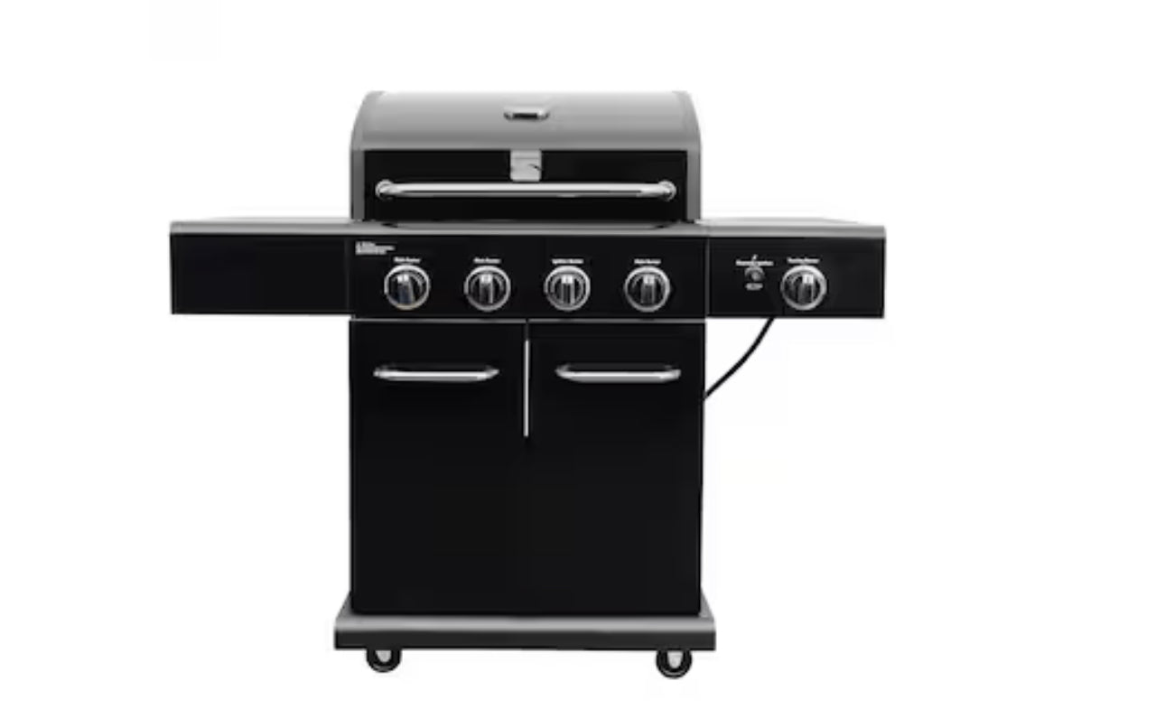 Black with Chrome Accents 4-Burner Liquid Propane Gas Grill with 1 Side Burner