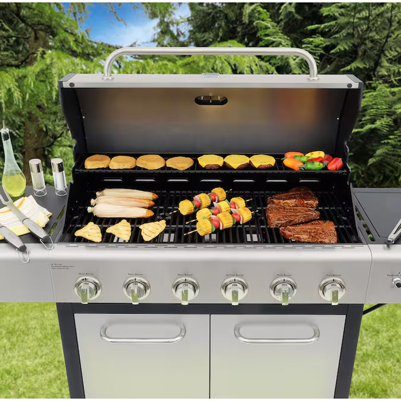 Stainless Steel 6-Burner Liquid Propane Gas Grill with 1 Side Burner