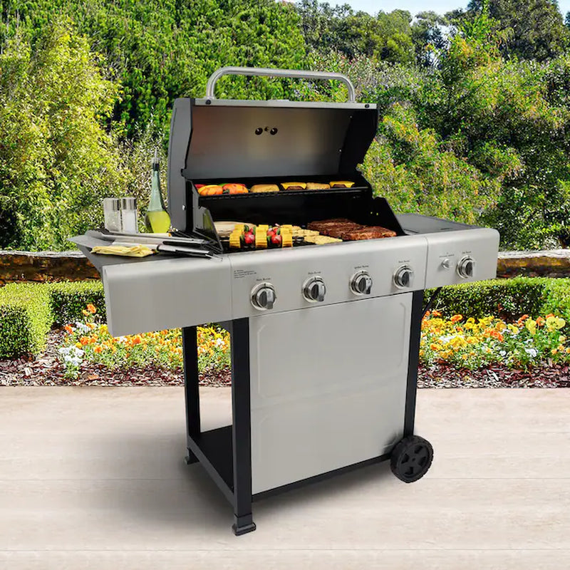 Stainless Steel 4-Burner Liquid Propane Gas Grill with 1 Side Burner