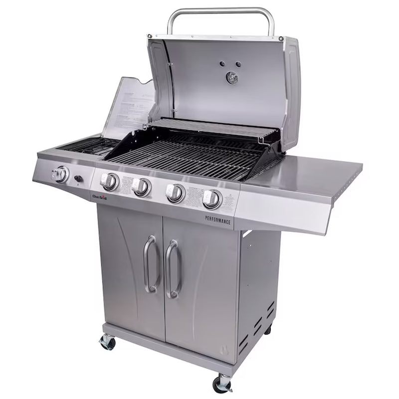 Performance Series Silver 4-Burner Liquid Propane Gas Grill with 1 Side Burner