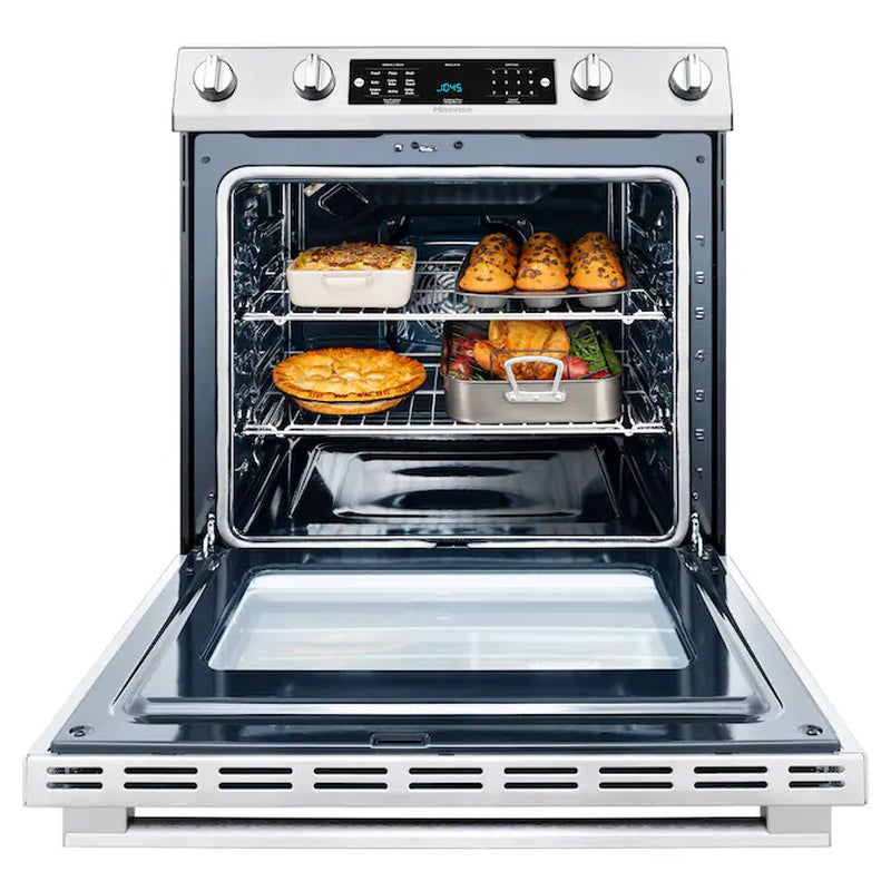 30-In Glass Top 5 Burners 5.8-Cu Ft Self & Steam Cleaning Air Fry Convection Oven Slide-In Electric Range (Stainless Steel)