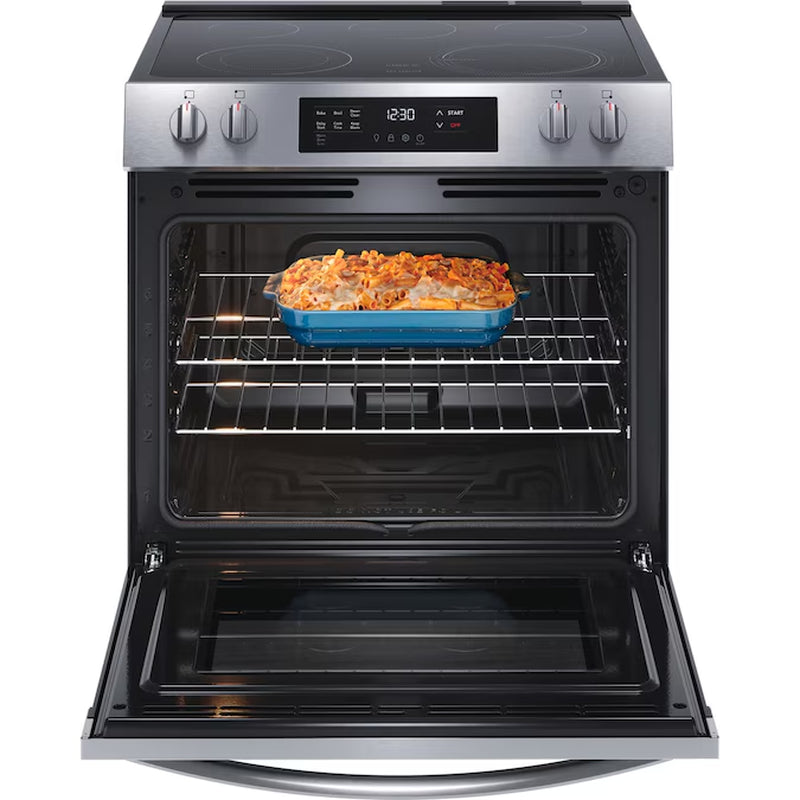 30-In Glass Top 5 Burners 5.3-Cu Ft Steam Cleaning Slide-In Electric Range (Stainless Steel)