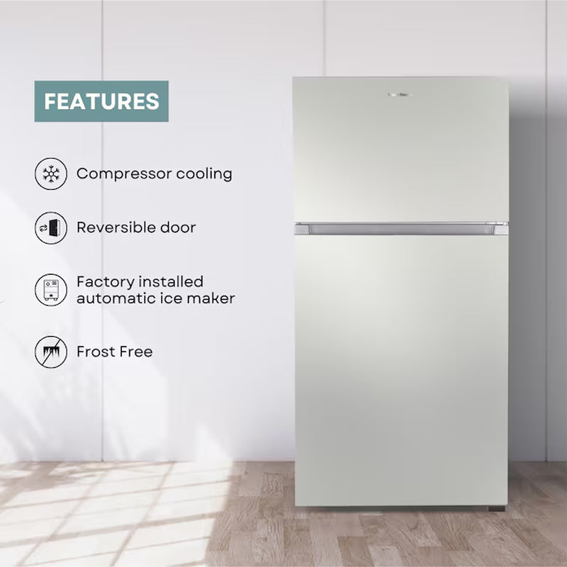 Reversible Door with Built-In Ice Maker 21-Cu Ft Top-Freezer Refrigerator with Ice Maker (Stainless) ENERGY STAR