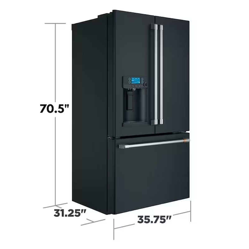 Counter-Depth 22.2-Cu. Feet 3 -Door Smart Compatible French Door Refrigerator with Ice Maker with Water and Ice Dispenser ( Matte Black ) ENERGY STAR Certified