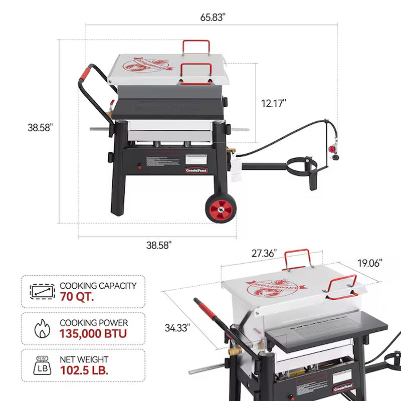 70 Qt Single Sack Crawfish Seafood Boiler 2 -Burner Propane 20-Lb. Tank Electronic Aluminum Boiler