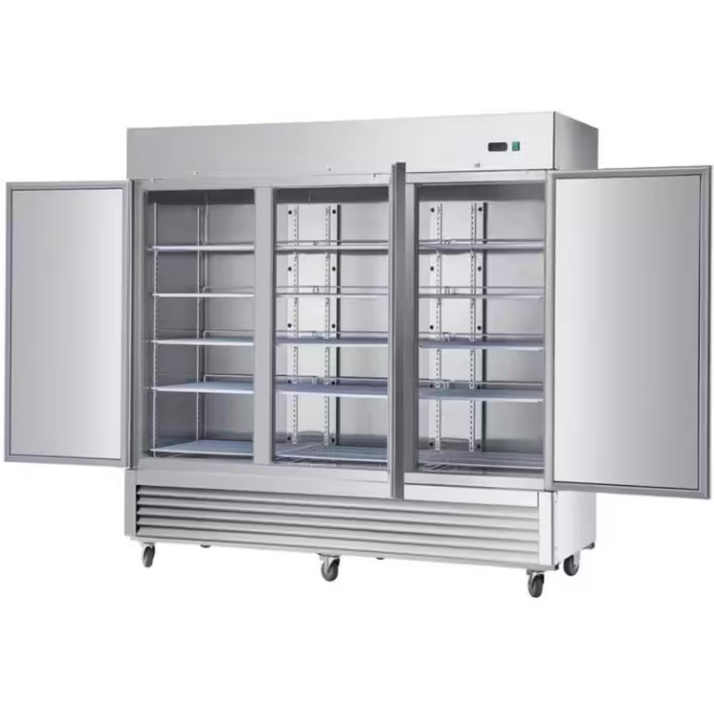 81 In. W 72 Cu. Ft. Auto / Cycle Defrost 3-Door Commercial Upright Reach-In Freezer in Stainless Steel