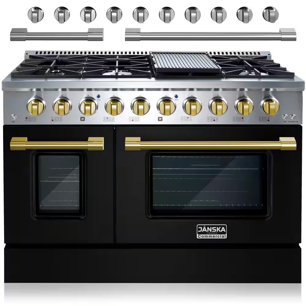 Professional Series 48 In., 8-Burners, Freestanding, 6.7 Cu. Ft. Double Oven Gas Range with Griddle in Matte Black