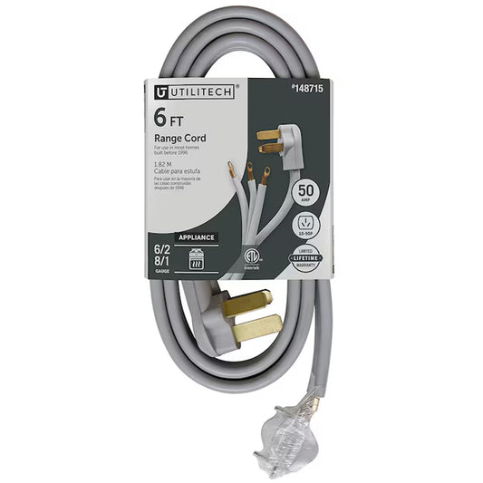 Appliance Power Cords 6-Ft 50 -Amp 3 -Prong Gray Range Appliance Power Cord