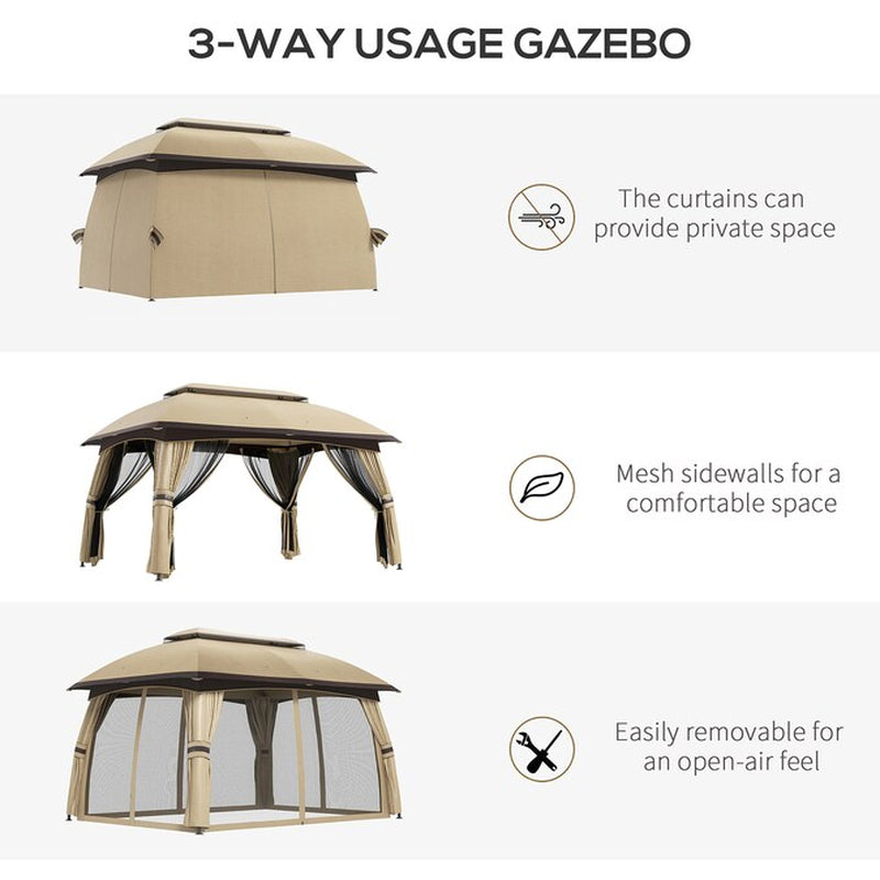 9.83-Feet X 13-Feet 10' X 13' Patio Gazebo Rectangle Beige Metal Polyester Roof Semi-Permanent Gazebo