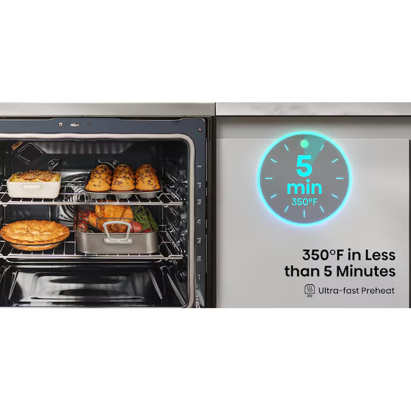 30-In Glass Top 5 Burners 5.8-Cu Ft Self & Steam Cleaning Air Fry Convection Oven Slide-In Electric Range (Stainless Steel)