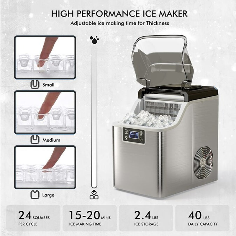 Electric Countertop Ice Maker 40-Lbs. Ice per Day Countertop or Portable Cubed Ice Maker ( Silver )