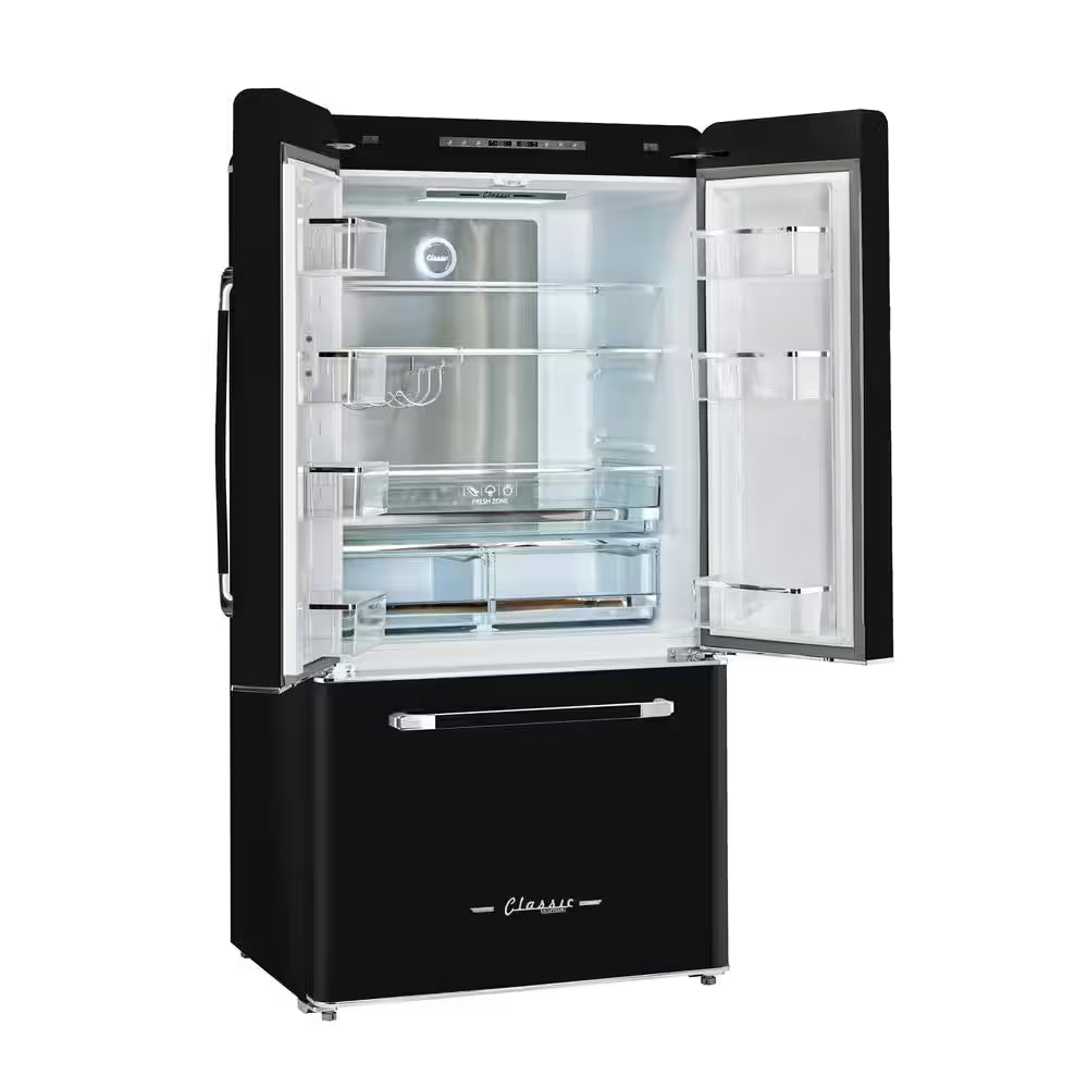 Classic Retro 36 in 21.4 Cu. Ft. 3-Door French Door Refrigerator with Ice Maker in Midnight Black, Counter Depth