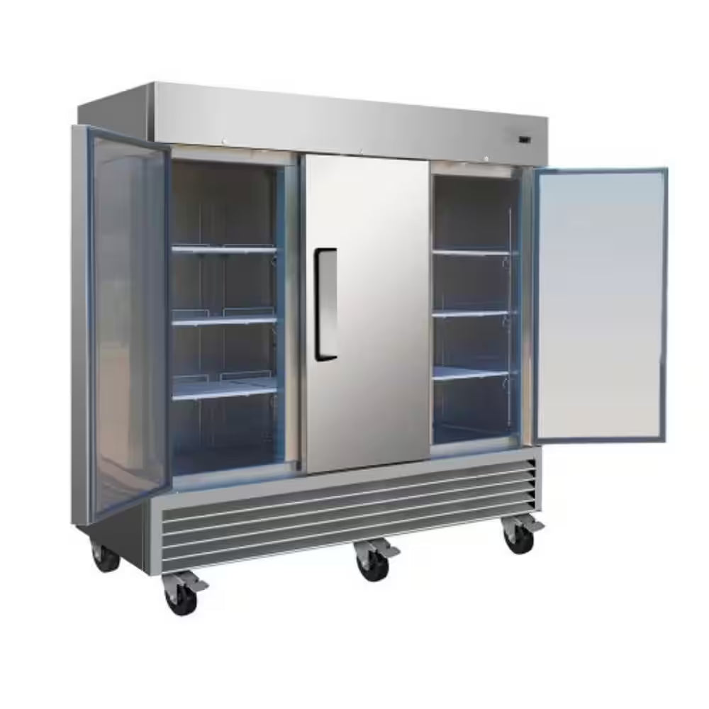 81 In. W 72 Cu. Ft. Auto / Cycle Defrost 3-Door Commercial Upright Reach-In Freezer in Stainless Steel