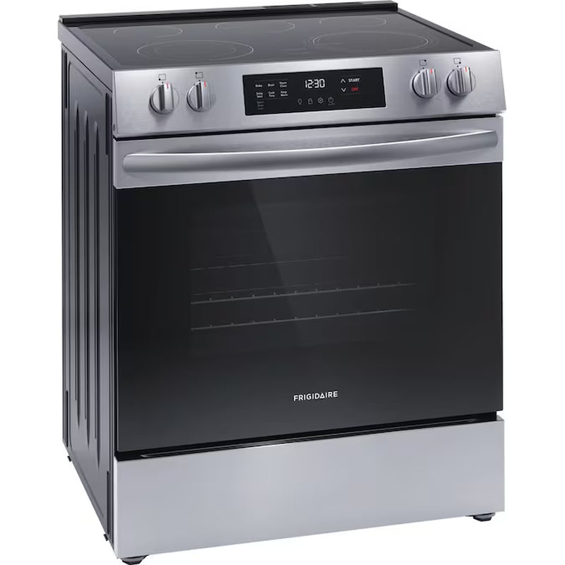 30-In Glass Top 5 Burners 5.3-Cu Ft Steam Cleaning Slide-In Electric Range (Stainless Steel)