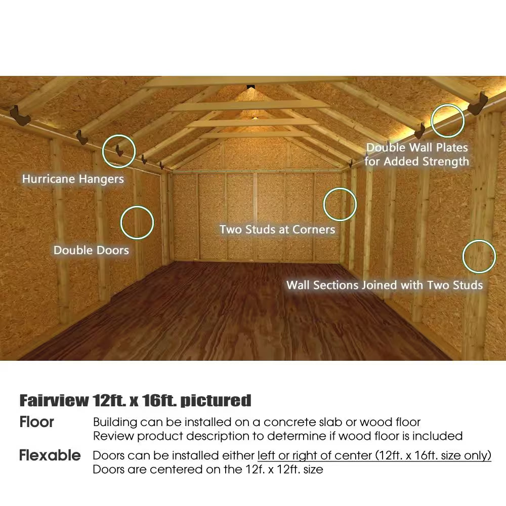 Fairview 12 Ft. X 12 Ft. Wood Storage Shed Kit with Floor Including 4 X 4 Runners