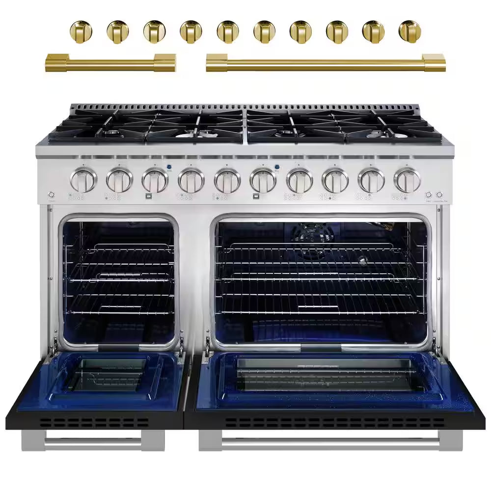 Professional Series 48 In., 8-Burners, Freestanding, 6.7 Cu. Ft. Double Oven Gas Range with Griddle in Matte Black