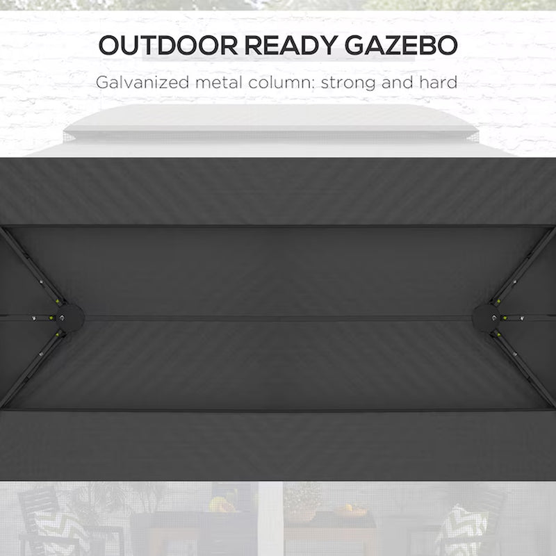 9.83-Feet X 13-Feet 10' X 13' Patio Gazebo Rectangle Gray Metal Polyester Roof Semi-Permanent Gazebo