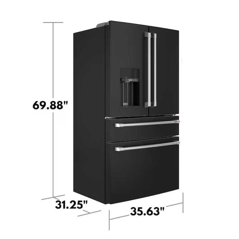 Counter-Depth 22.3-Cu. Feet 4 -Door Smart Compatible French Door Refrigerator with Ice Maker with Water and Ice Dispenser ( Matte Black ) ENERGY STAR Certified