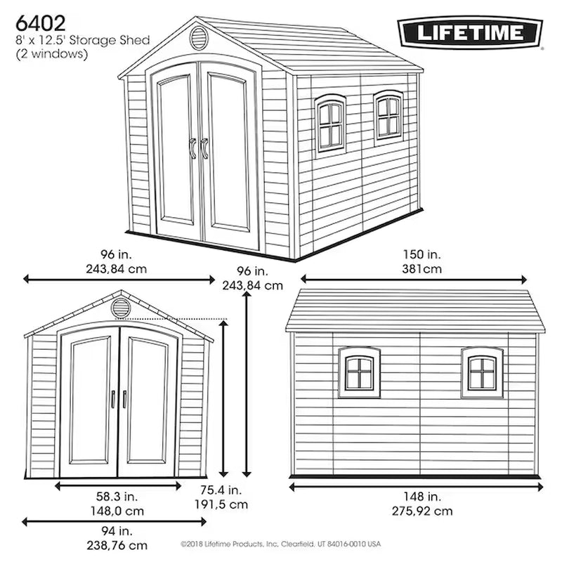 8-Ft X 12-Ft Gable Resin Storage Shed (Floor Included)