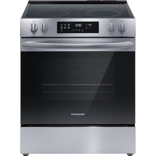 30-In Glass Top 5 Burners 5.3-Cu Ft Steam Cleaning Slide-In Electric Range (Stainless Steel)