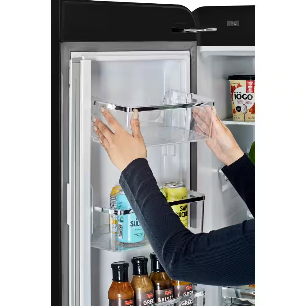 Classic Retro 36 in 21.4 Cu. Ft. 3-Door French Door Refrigerator with Ice Maker in Midnight Black, Counter Depth