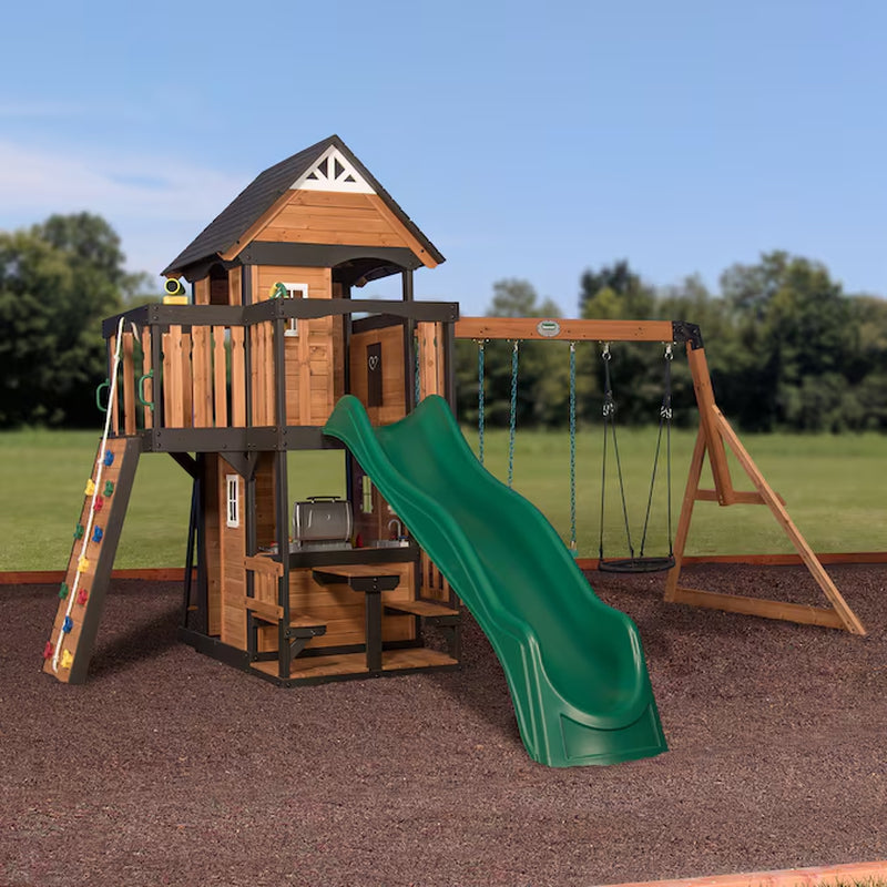 Canyon Creek Residential Wood Playset with 3 Swings and Slide Included