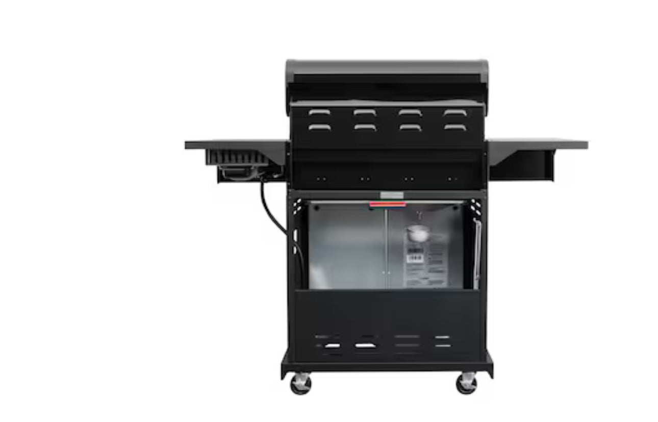 Black with Chrome Accents 4-Burner Liquid Propane Gas Grill with 1 Side Burner