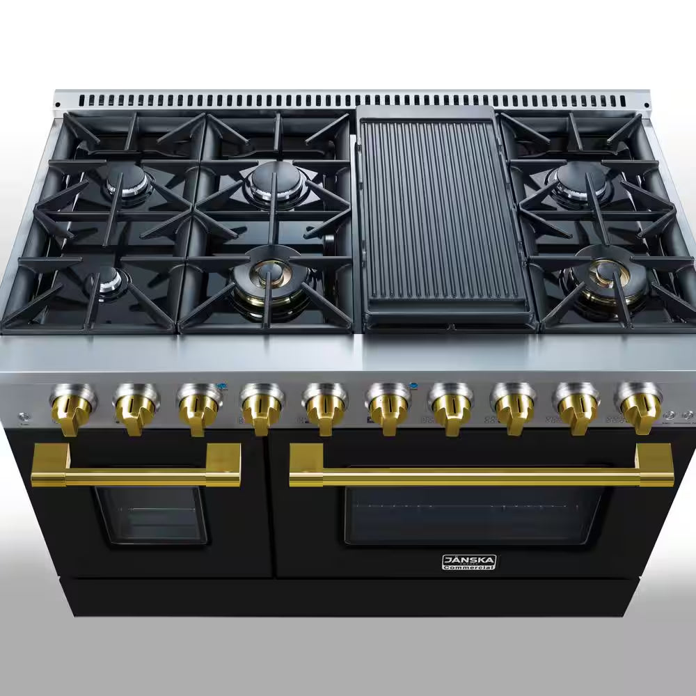 Professional Series 48 In., 8-Burners, Freestanding, 6.7 Cu. Ft. Double Oven Gas Range with Griddle in Matte Black