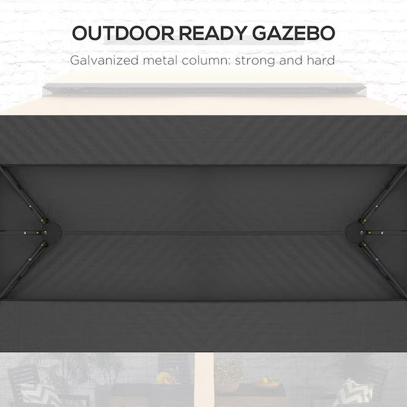 9.83-Feet X 13-Feet 10' X 13' Patio Gazebo Rectangle Beige Metal Polyester Roof Semi-Permanent Gazebo