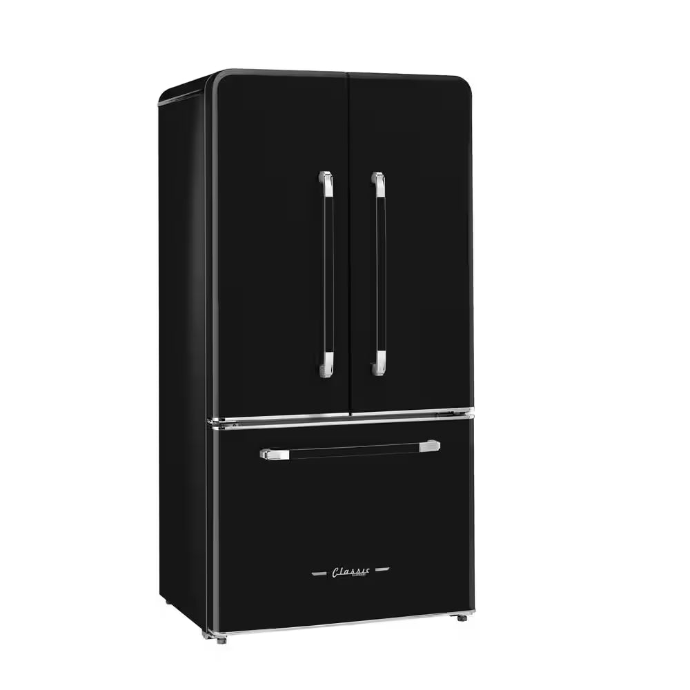 Classic Retro 36 in 21.4 Cu. Ft. 3-Door French Door Refrigerator with Ice Maker in Midnight Black, Counter Depth