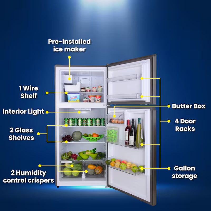 Reversible Door with Built-In Ice Maker 21-Cu Ft Top-Freezer Refrigerator with Ice Maker (Stainless) ENERGY STAR